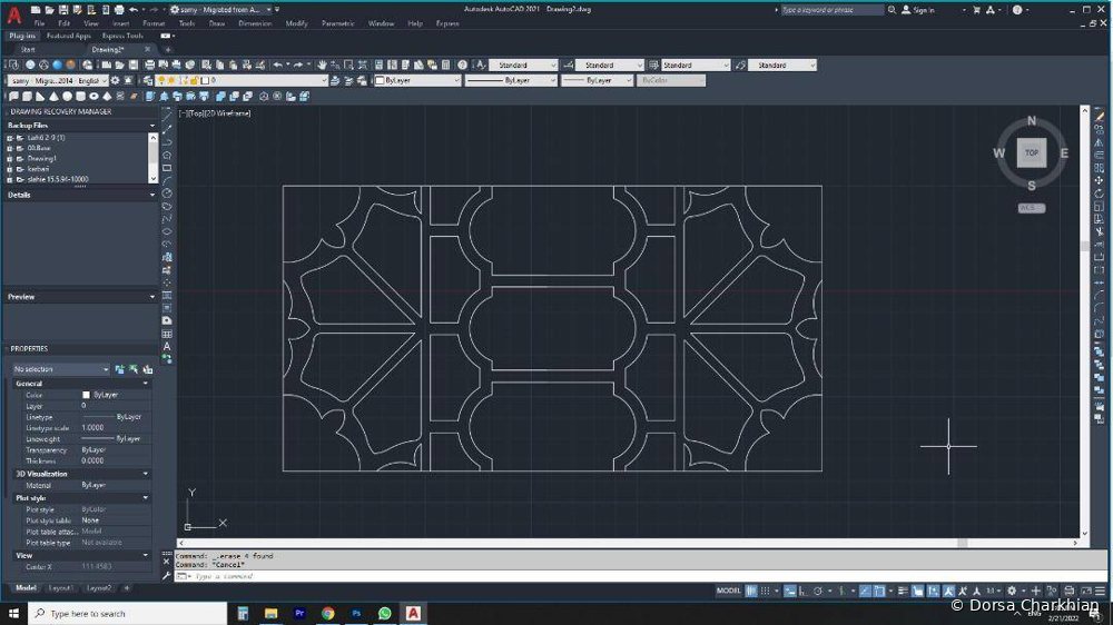 CAD drawing of the lattice pattern.