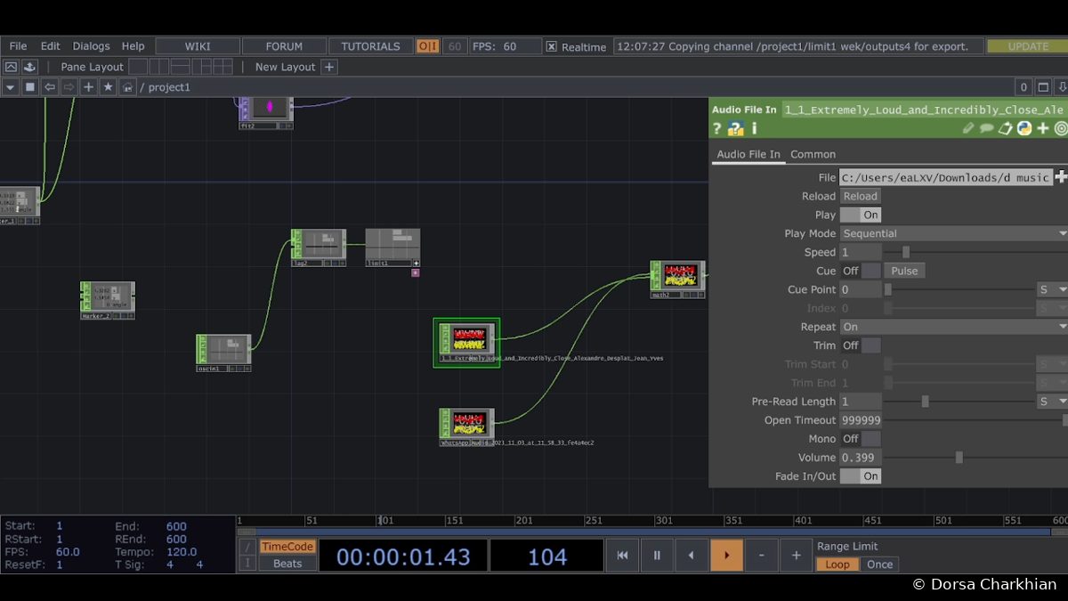 TouchDesigner audio network driving the adaptive soundtrack.
